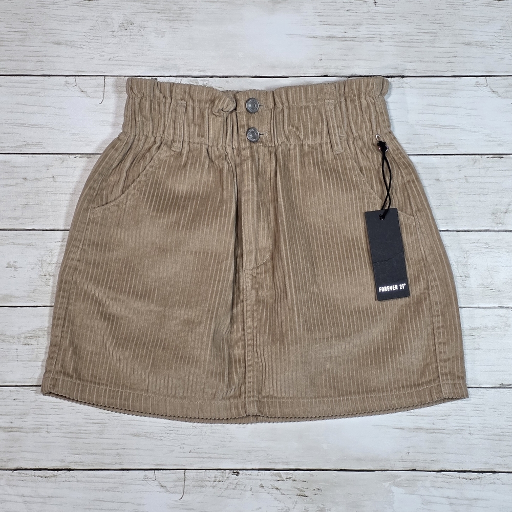 Forever 21 Tan Corduroy Paperbag Waist Mini Skirt •Cottagecore 70s • Size Small